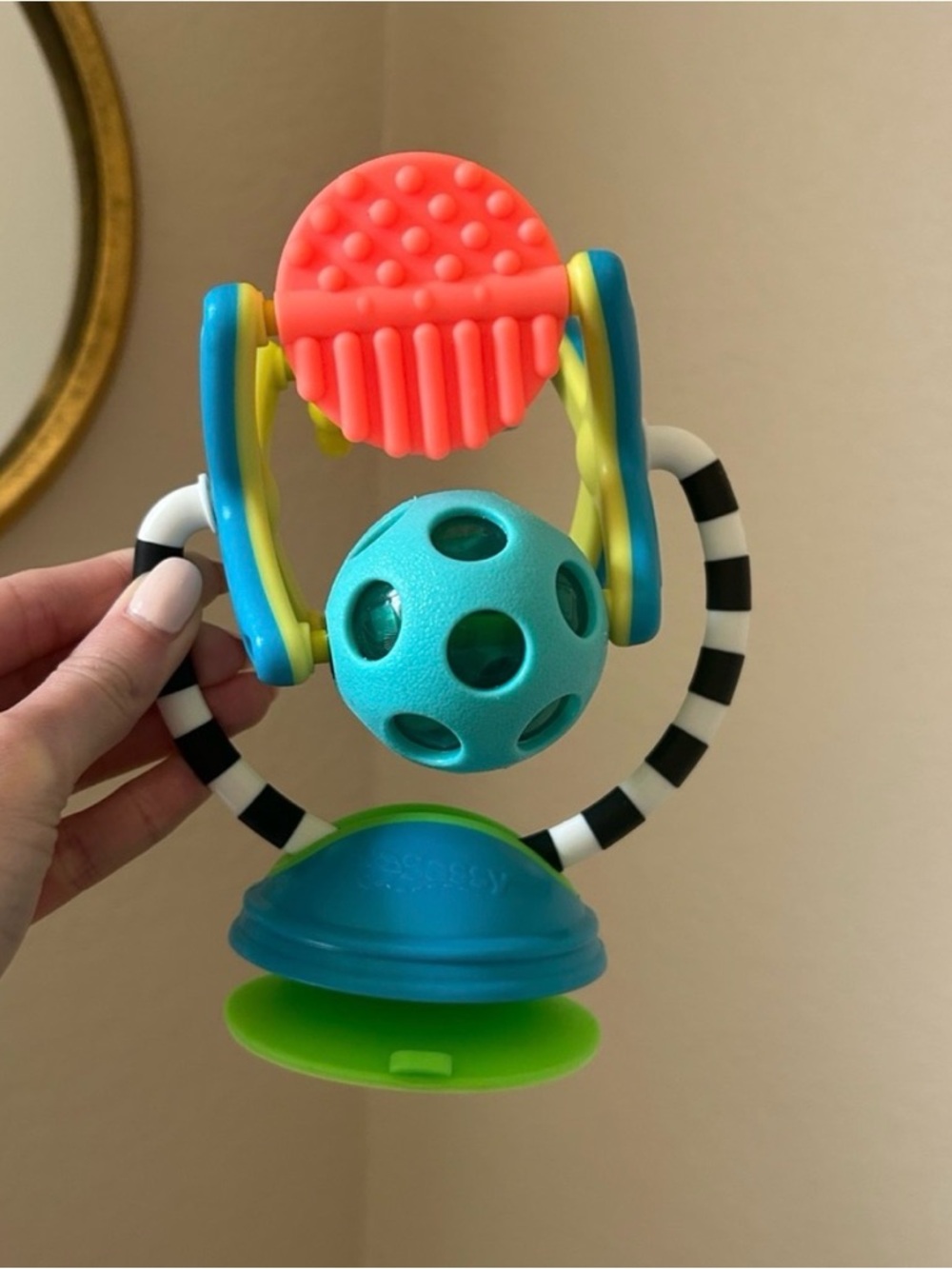 Colorful Sensory Rattle Toy with Teether - Blue/Green/Coral